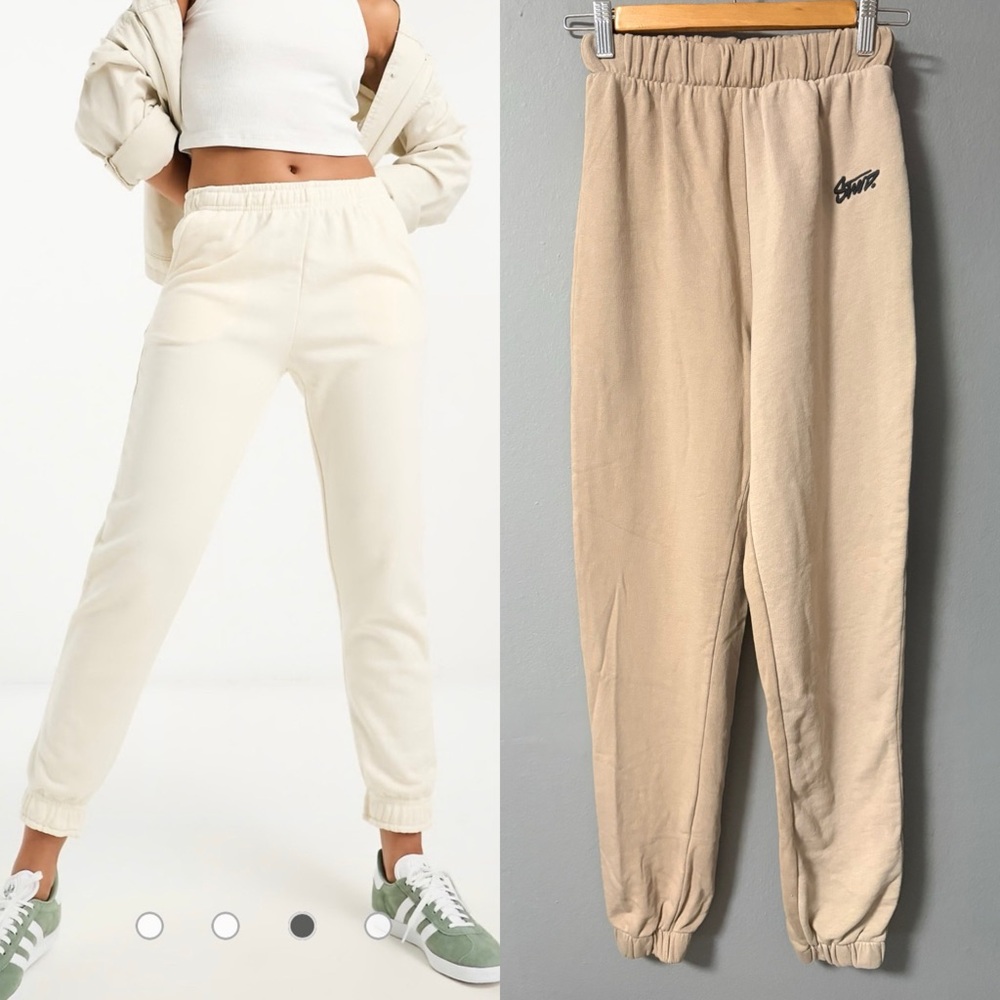 Pull & Bear STWD cotton joggers in a beige colorblock. Size Small